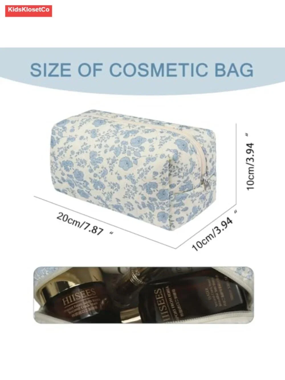 Quilted Cotton Makeup Bag Floral Cosmetic Pouch Travel Toiletry Organizer